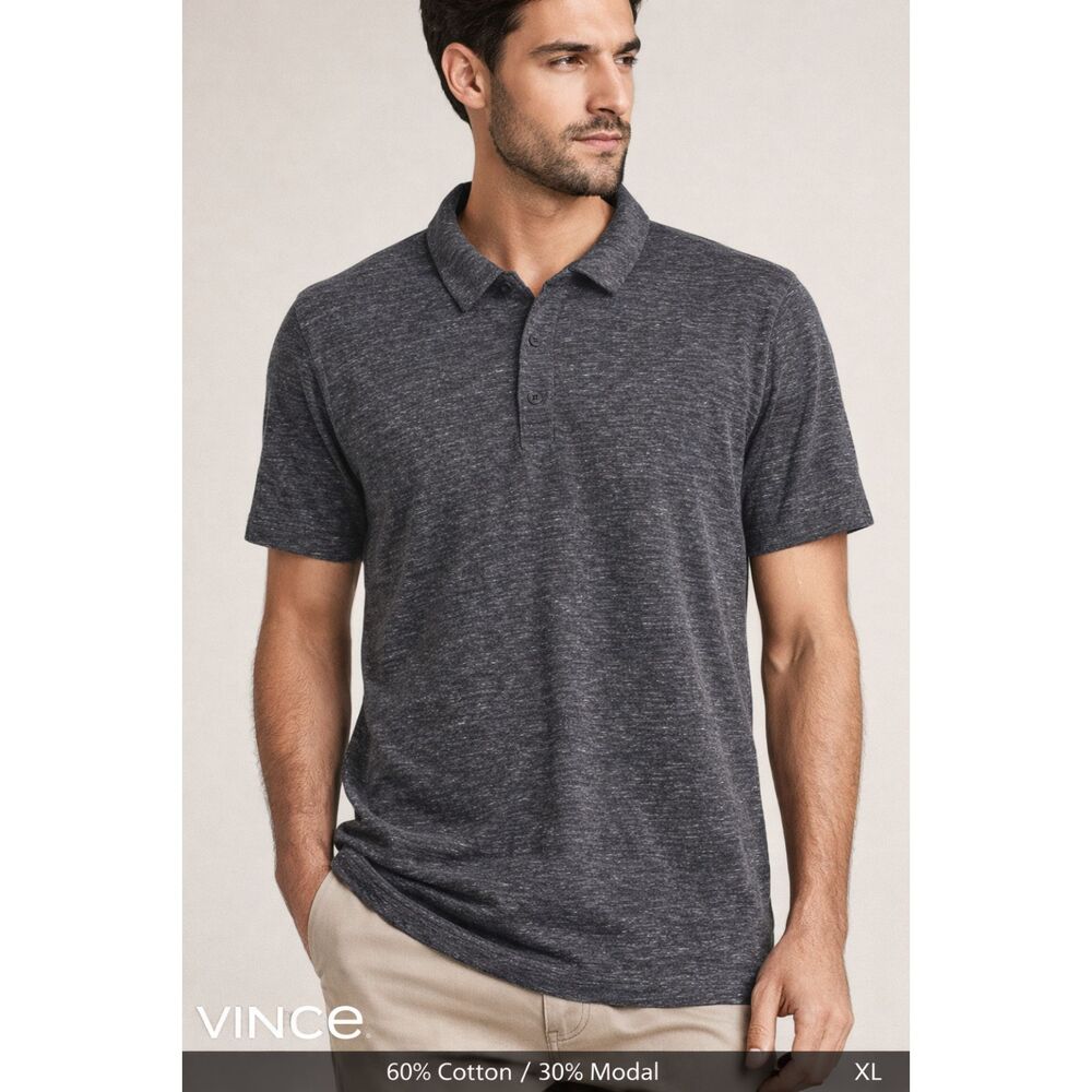 Vince Men’s Slub Polo Shirt Gray  Modal Blend XL QuiteLux Elevated Athleisure